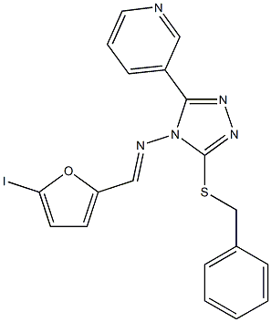 N-[3-(benzylsulfanyl)-5-(3-pyridinyl)-4H-1,2,4-triazol-4-yl]-N-[(5-iodo-2-furyl)methylene]amine Struktur