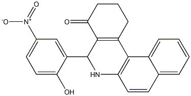 5-{2-hydroxy-5-nitrophenyl}-2,3,5,6-tetrahydrobenzo[a]phenanthridin-4(1H)-one Struktur