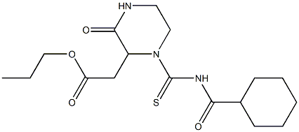 propyl 2-(1-{[(cyclohexylcarbonyl)amino]carbothioyl}-3-oxo-2-piperazinyl)acetate Struktur