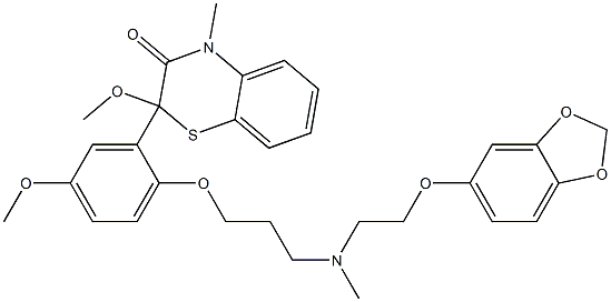 2-[2-[3-[N-[2-(1,3-Benzodioxol-5-yloxy)ethyl]methylamino]propyloxy]-5-methoxyphenyl]-2-methoxy-4-methyl-4H-1,4-benzothiazin-3(2H)-one Struktur