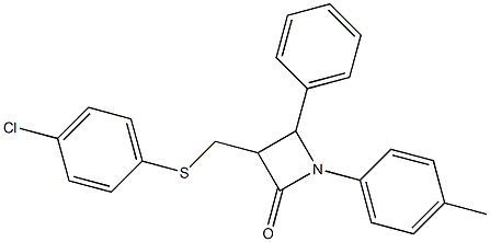 3-{[(4-chlorophenyl)sulfanyl]methyl}-1-(4-methylphenyl)-4-phenyl-2-azetanone Struktur