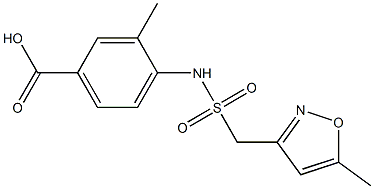 3-methyl-4-[(5-methyl-1,2-oxazol-3-yl)methanesulfonamido]benzoic acid Struktur