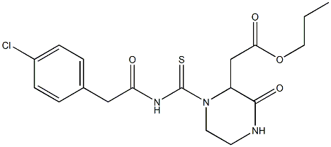 propyl 2-[1-({[2-(4-chlorophenyl)acetyl]amino}carbothioyl)-3-oxo-2-piperazinyl]acetate Struktur