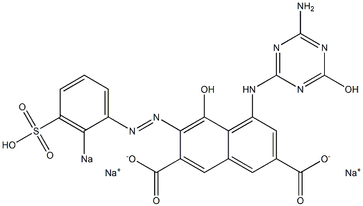 1-[(4-Amino-6-hydroxy-1,3,5-triazin-2-yl)amino]-8-hydroxy-7-[(2-sodiosulfophenyl)azo]naphthalene-3,6-dicarboxylic acid disodium salt Struktur