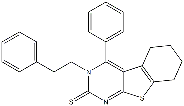 3-(2-Phenylethyl)-5,6,7,8-tetrahydro-4-phenyl[1]benzothieno[2,3-d]pyrimidine-2(3H)-thione Struktur