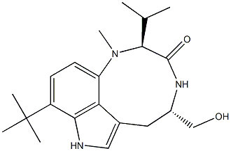 (2S,5S)-9-tert-Butyl-2-isopropyl-1,2,4,5,6,8-hexahydro-5-hydroxymethyl-1-methyl-3H-pyrrolo[4,3,2-gh]-1,4-benzodiazonin-3-one Struktur