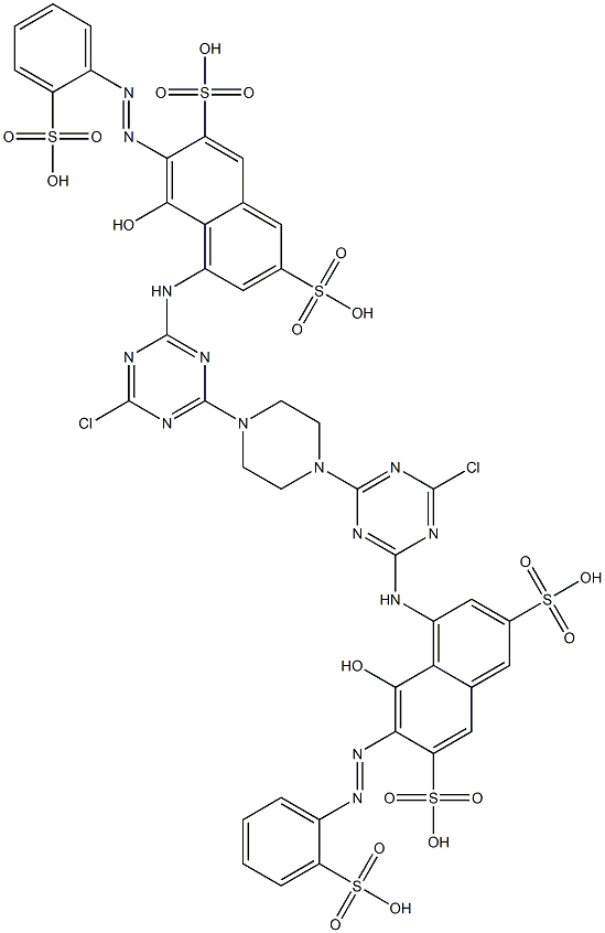 4,4'-[1,4-Piperazinediylbis[(6-chloro-1,3,5-triazine-4,2-diyl)imino]]bis[5-hydroxy-6-[(2-sulfophenyl)azo]-2,7-naphthalenedisulfonic acid] Struktur