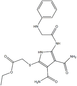 2-[[[Phenylamino]acetyl]amino]-5-[(ethoxycarbonylmethyl)thio]-1H-pyrrole-3,4-dicarboxamide Struktur