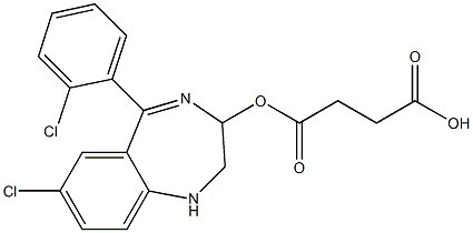 Butanedioic acid hydrogen 1-[7-chloro-2,3-dihydro-5-(2-chlorophenyl)-1H-1,4-benzodiazepin]-3-yl ester Struktur