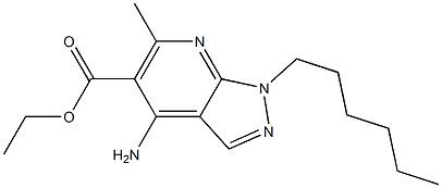 1-Hexyl-4-amino-6-methyl-1H-pyrazolo[3,4-b]pyridine-5-carboxylic acid ethyl ester Struktur