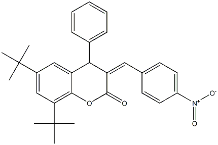 4-Phenyl-6,8-ditert-butyl-3,4-dihydro-3-(p-nitrobenzylidene)-2H-1-benzopyran-2-one Struktur