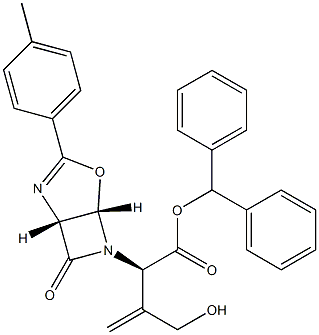 (2R)-3-Hydroxymethyl-2-[(1R,5S)-7-oxo-3-(p-tolyl)-4-oxa-2,6-diazabicyclo[3.2.0]hept-2-en-6-yl]-3-butenoic acid diphenylmethyl ester Struktur