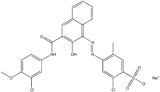 2-Chloro-5-methyl-4-[[3-[[(3-chloro-4-methoxyphenyl)amino]carbonyl]-2-hydroxy-1-naphtyl]azo]benzenesulfonic acid sodium salt Struktur