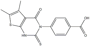 4-[(1,2,3,4-Tetrahydro-5,6-dimethyl-4-oxo-2-thioxothieno[2,3-d]pyrimidin)-3-yl]benzoic acid Struktur