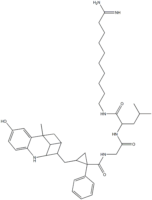 N-((1-(5-amidinobutylpentylcarbamoyl)-3-methyl-1-butylcarbamoyl)methyl)-1-phenyl-2-((8-hydroxy-6,11-dimethyl-1,2,5,6-tetrahydro-4H-2,6-methanobenzazocin-3-yl)methyl)cyclopropanecarboxamide Struktur