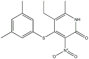 5-ethyl-6-methyl-3-nitro-4-((3',5'-dimethylphenyl)thio)pyridin-2(1H)-one Struktur