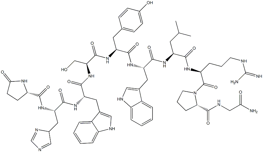 pyroglutamyl-histidyl-tryptophyl--seryl-tyrosyl-tryptophyl-leucyl-arginyl-prolyl-glycinamide Struktur