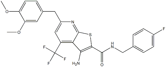 3-amino-6-(3,4-dimethoxybenzyl)-N-(4-fluorobenzyl)-4-(trifluoromethyl)thieno[2,3-b]pyridine-2-carboxamide Struktur