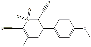 3-(4-methoxyphenyl)-5-methyl-1,1-dioxo-1,2,3,4-tetrahydro-1lambda~6~-thiine-2,6-dicarbonitrile Struktur