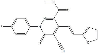 methyl 5-cyano-1-(4-fluorophenyl)-4-[(E)-2-(2-furyl)ethenyl]-6-oxo-1,6-dihydro-3-pyridazinecarboxylate Struktur