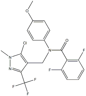 N-{[5-chloro-1-methyl-3-(trifluoromethyl)-1H-pyrazol-4-yl]methyl}-2,6-difluoro-N-(4-methoxyphenyl)benzenecarboxamide Struktur