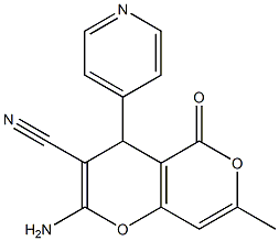 2-amino-7-methyl-5-oxo-4-(4-pyridinyl)-4H,5H-pyrano[4,3-b]pyran-3-carbonitrile Struktur