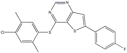 4-[(4-chloro-2,5-dimethylphenyl)thio]-6-(4-fluorophenyl)thieno[3,2-d]pyrimidine Struktur