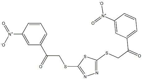 1-(3-nitrophenyl)-2-[(5-{[2-(3-nitrophenyl)-2-oxoethyl]thio}-1,3,4-thiadiazol-2-yl)thio]ethan-1-one Struktur