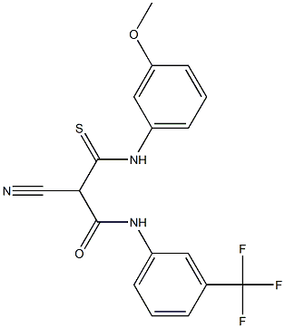 N1-[3-(trifluoromethyl)phenyl]-2-cyano-3-(3-methoxyanilino)-3-thioxopropana mide Struktur