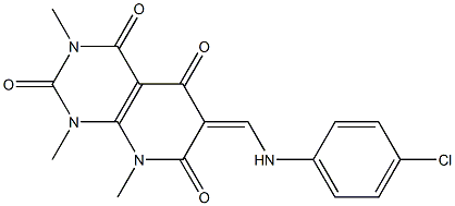 6-[(4-chloroanilino)methylidene]-1,3,8-trimethyl-1,2,3,4,5,6,7,8-octahydropyrido[2,3-d]pyrimidine-2,4,5,7-tetraone Struktur