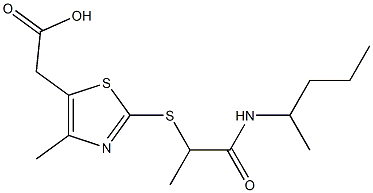 2-(4-methyl-2-{[1-(pentan-2-ylcarbamoyl)ethyl]sulfanyl}-1,3-thiazol-5-yl)acetic acid Struktur