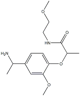 2-[4-(1-aminoethyl)-2-methoxyphenoxy]-N-(2-methoxyethyl)propanamide Struktur