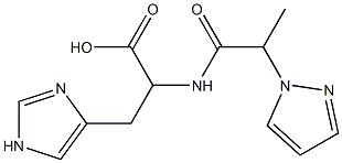 3-(1H-imidazol-4-yl)-2-[2-(1H-pyrazol-1-yl)propanamido]propanoic acid Struktur