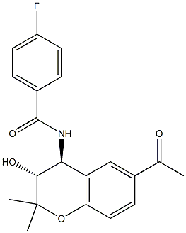 N-[(3R,4S)-6-acetyl-3-hydroxy-2,2-dimethyl-chroman-4-yl]-4-fluoro-benzamide Struktur