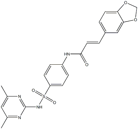 3-(1,3-benzodioxol-5-yl)-N-(4-{[(4,6-dimethyl-2-pyrimidinyl)amino]sulfonyl}phenyl)acrylamide Struktur