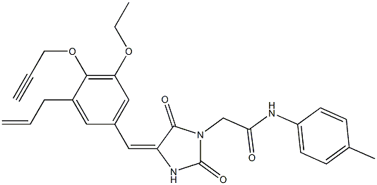 2-{4-[3-allyl-5-ethoxy-4-(2-propynyloxy)benzylidene]-2,5-dioxo-1-imidazolidinyl}-N-(4-methylphenyl)acetamide Struktur