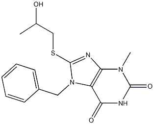 7-benzyl-8-[(2-hydroxypropyl)sulfanyl]-3-methyl-3,7-dihydro-1H-purine-2,6-dione Struktur