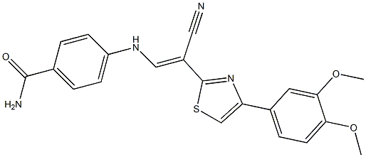 4-({2-cyano-2-[4-(3,4-dimethoxyphenyl)-1,3-thiazol-2-yl]vinyl}amino)benzamide Struktur