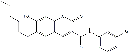 N-(3-bromophenyl)-6-hexyl-7-hydroxy-2-oxo-2H-chromene-3-carboxamide Struktur