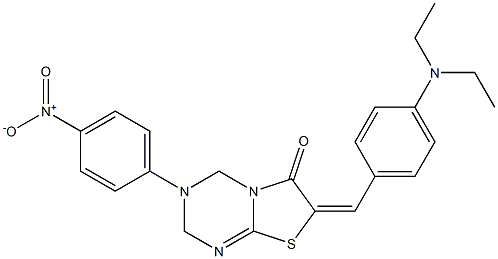 7-[4-(diethylamino)benzylidene]-3-{4-nitrophenyl}-3,4-dihydro-2H-[1,3]thiazolo[3,2-a][1,3,5]triazin-6(7H)-one Struktur