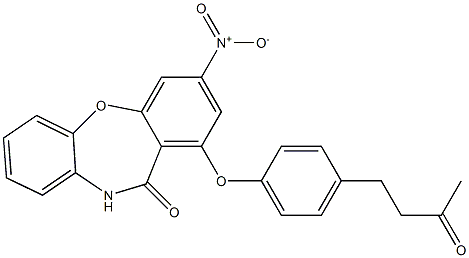 3-nitro-1-[4-(3-oxobutyl)phenoxy]dibenzo[b,f][1,4]oxazepin-11(10H)-one Struktur