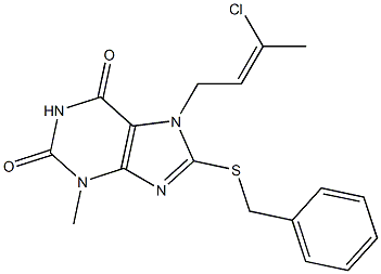 8-(benzylsulfanyl)-7-(3-chloro-2-butenyl)-3-methyl-3,7-dihydro-1H-purine-2,6-dione Struktur