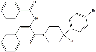 N-(1-{[4-(4-bromophenyl)-4-hydroxy-1-piperidinyl]carbonyl}-2-phenylvinyl)benzamide Struktur