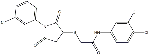 2-{[1-(3-chlorophenyl)-2,5-dioxo-3-pyrrolidinyl]sulfanyl}-N-(3,4-dichlorophenyl)acetamide Struktur