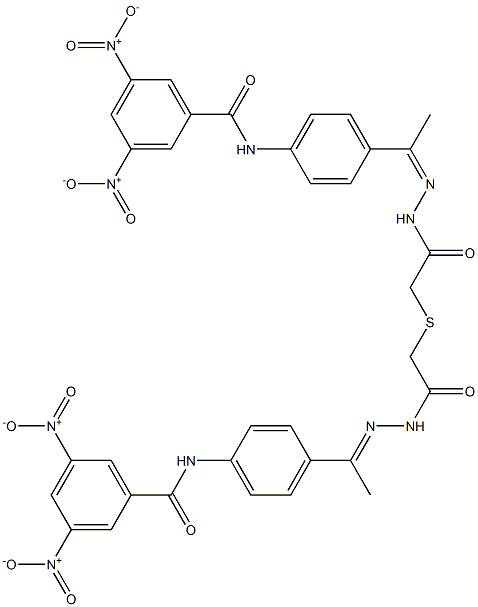 N-{4-[N-({[2-(2-{1-[4-({3,5-bisnitrobenzoyl}amino)phenyl]ethylidene}hydrazino)-2-oxoethyl]sulfanyl}acetyl)ethanehydrazonoyl]phenyl}-3,5-bisnitrobenzamide Struktur