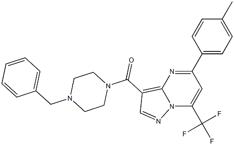 3-[(4-benzyl-1-piperazinyl)carbonyl]-5-(4-methylphenyl)-7-(trifluoromethyl)pyrazolo[1,5-a]pyrimidine Struktur