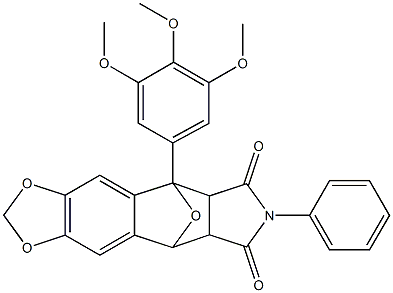 7-phenyl-5-(3,4,5-trimethoxyphenyl)-8a,9-dihydro-5H-5,9-epoxy[1,3]benzodioxolo[5,6-f]isoindole-6,8(5aH,7H)-dione Struktur