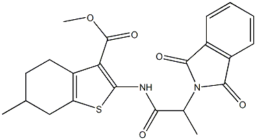 methyl 2-{[2-(1,3-dioxo-1,3-dihydro-2H-isoindol-2-yl)propanoyl]amino}-6-methyl-4,5,6,7-tetrahydro-1-benzothiophene-3-carboxylate Struktur