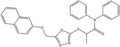 2-({5-[(2-naphthyloxy)methyl]-1,3,4-oxadiazol-2-yl}sulfanyl)-N,N-diphenylpropanamide Struktur