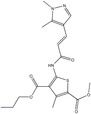 2-methyl 4-propyl 5-{[3-(1,5-dimethyl-1H-pyrazol-4-yl)acryloyl]amino}-3-methyl-2,4-thiophenedicarboxylate Struktur